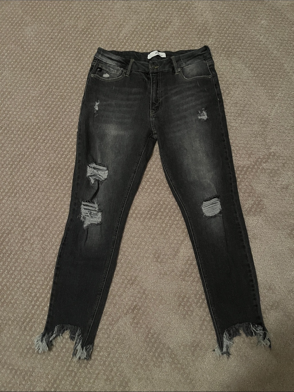Black Distressed Skinny Jeans with Frayed Hem
